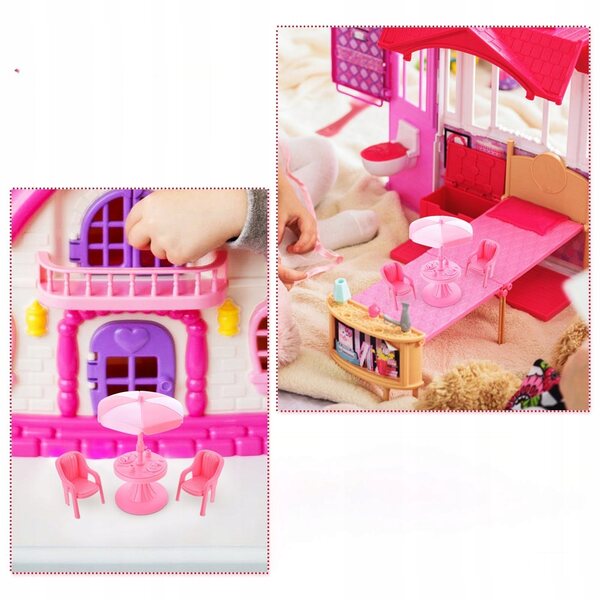 Set 3 Mini Mobili in ABS per Casa delle Bambole - Tavolo, Sedia, Ombrellone