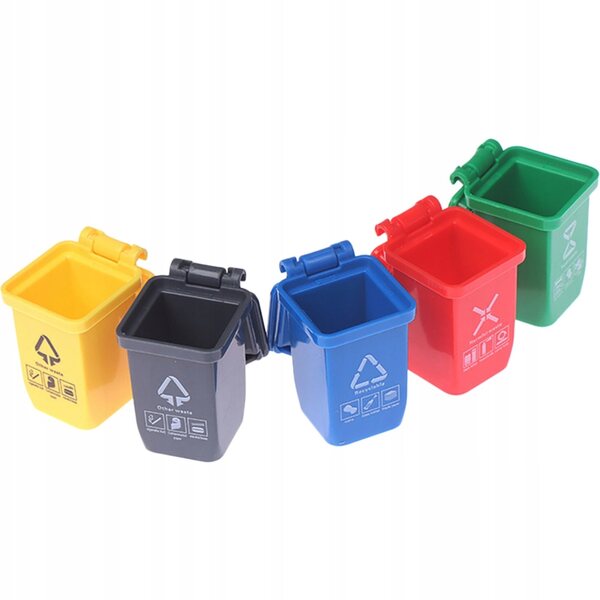 Set 5 Mini Cestini per Rifiuti Realistici per Case e Diorami in Plastica