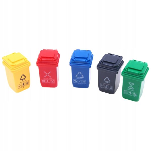 Set 5 Mini Cestini per Rifiuti Realistici per Case e Diorami in Plastica