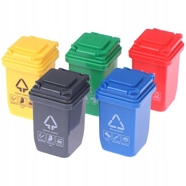 Set 5 Mini Cestini per Rifiuti Realistici per Case e Diorami in Plastica