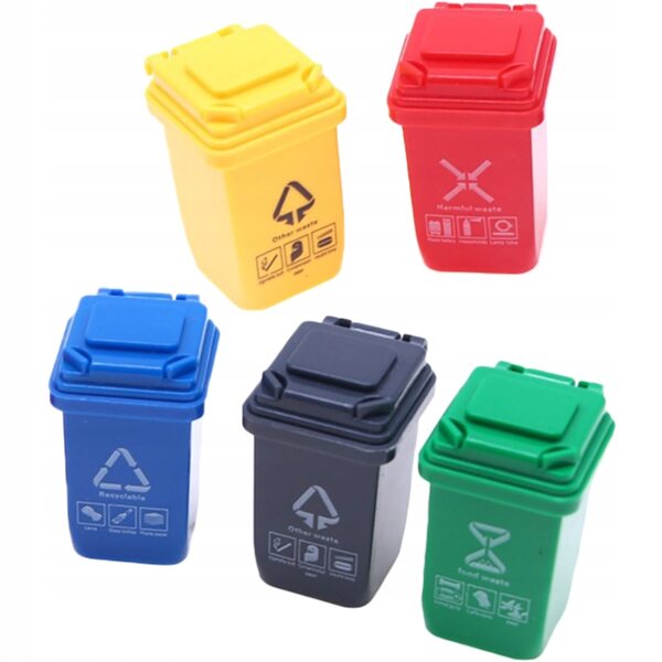 Set 5 Mini Cestini per Rifiuti Realistici per Case e Diorami in Plastica