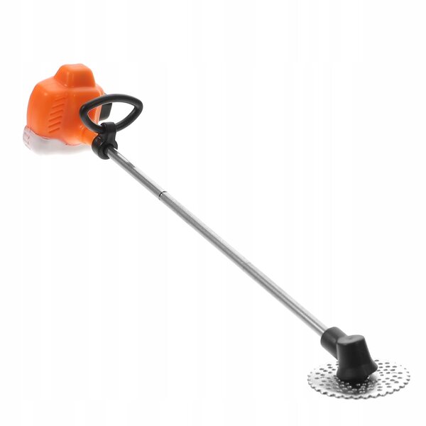 Ein Miniatur-Rasenmäher aus PVC zum Dekorieren von Häusern und Spielzeug, orange