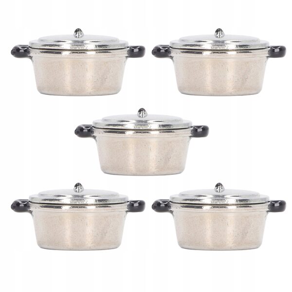 Mini pentole da cucina per casa delle bambole set 5 pezzi in metallo realistiche