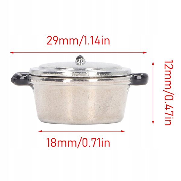 Mini pentole da cucina per casa delle bambole set 5 pezzi in metallo realistiche