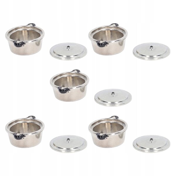 Mini pentole da cucina per casa delle bambole set 5 pezzi in metallo realistiche