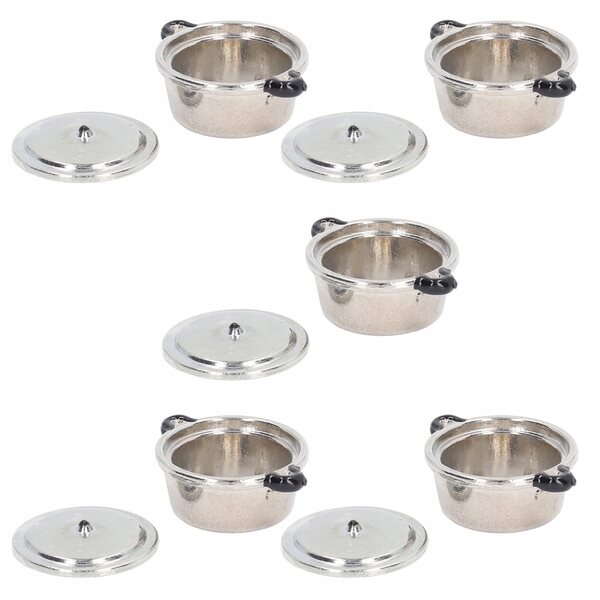 Mini pentole da cucina per casa delle bambole set 5 pezzi in metallo realistiche