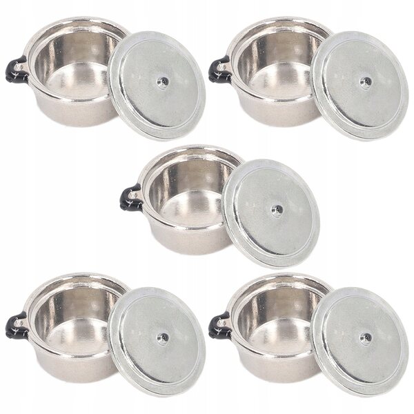 Mini pentole da cucina per casa delle bambole set 5 pezzi in metallo realistiche