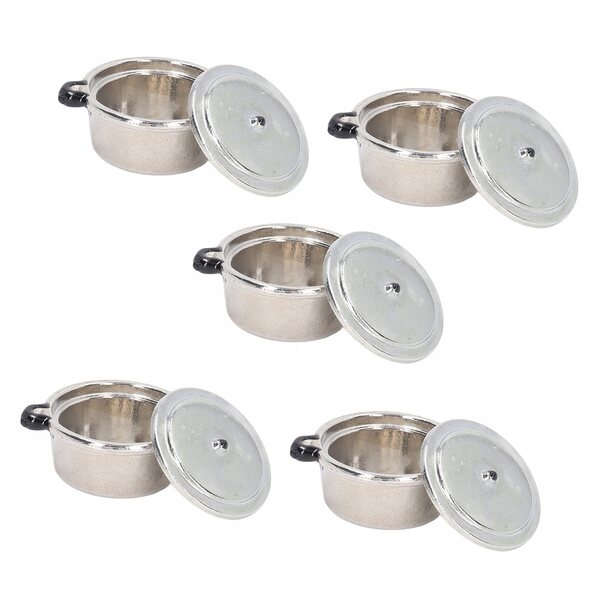 Mini pentole da cucina per casa delle bambole set 5 pezzi in metallo realistiche