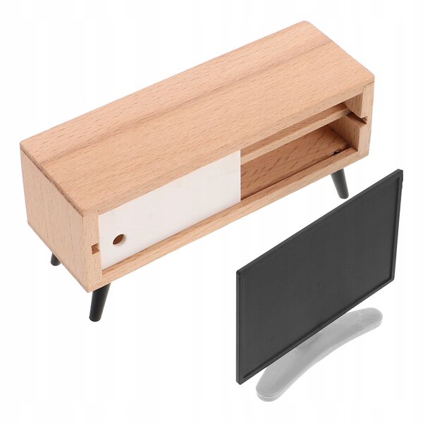 Mini-Fernseher mit Schrank für Puppenhaus, realistisch und dekorativ