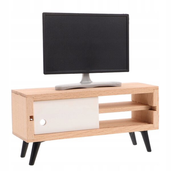 Mini-Fernseher mit Schrank für Puppenhaus, realistisch und dekorativ