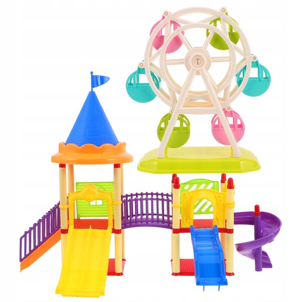 Set 2 Miniature Plazi Giochi con Ruota e Scivolo per Casa delle Bambole