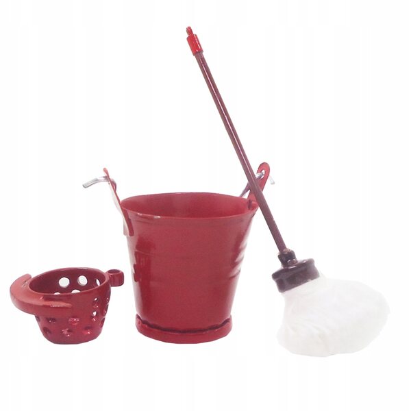Set Miniatura Mop e Secchio per Decorazioni Micro Paesaggi in Rosso