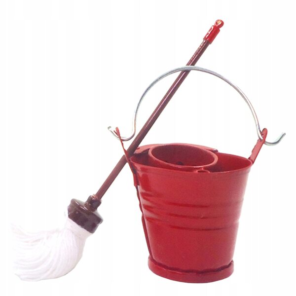 Set Miniatura Mop e Secchio per Decorazioni Micro Paesaggi in Rosso