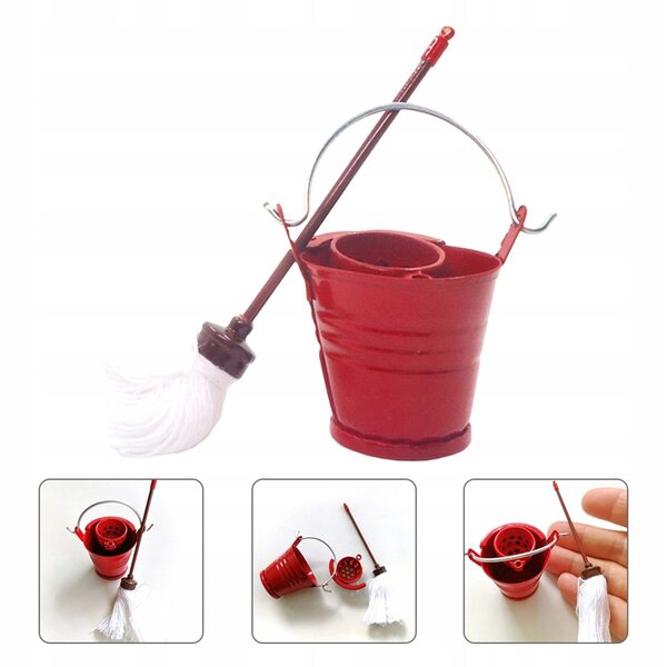Set Miniatura Mop e Secchio per Decorazioni Micro Paesaggi in Rosso