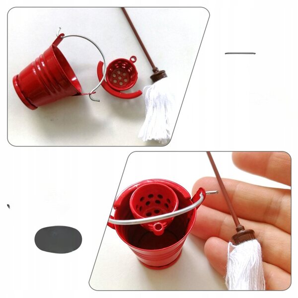 Set Miniatura Mop e Secchio per Decorazioni Micro Paesaggi in Rosso