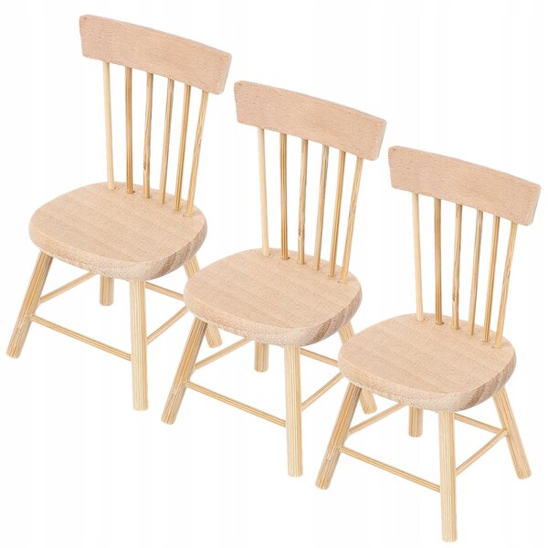 Set 3 Mini Sedie in Legno per Case delle Bambole, Modelli Decorativi Realistici