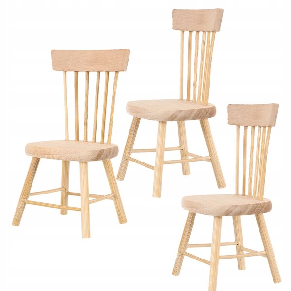 Set 3 Mini Sedie in Legno per Case delle Bambole, Modelli Decorativi Realistici