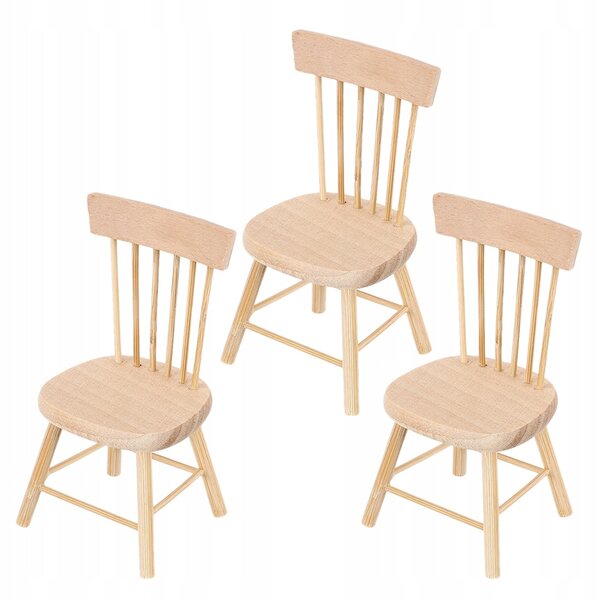 Set 3 Mini Sedie in Legno per Case delle Bambole, Modelli Decorativi Realistici