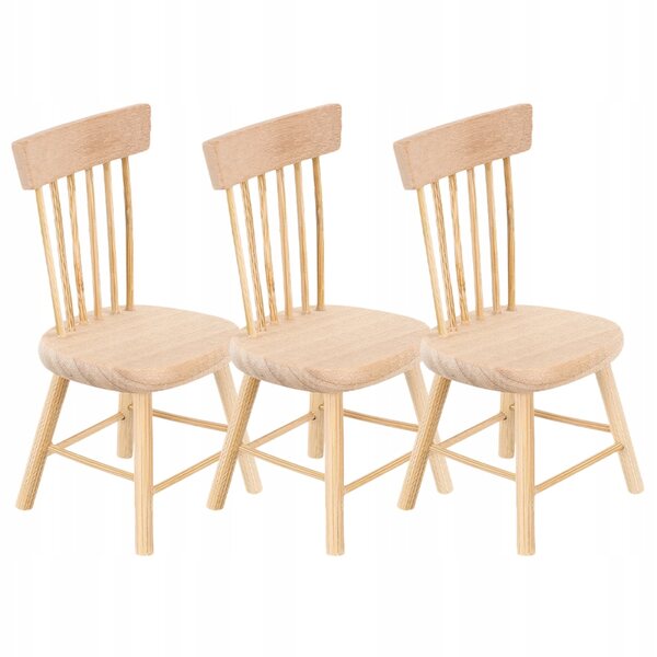 Set 3 Mini Sedie in Legno per Case delle Bambole, Modelli Decorativi Realistici