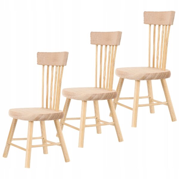 Set 3 Mini Sedie in Legno per Case delle Bambole, Modelli Decorativi Realistici