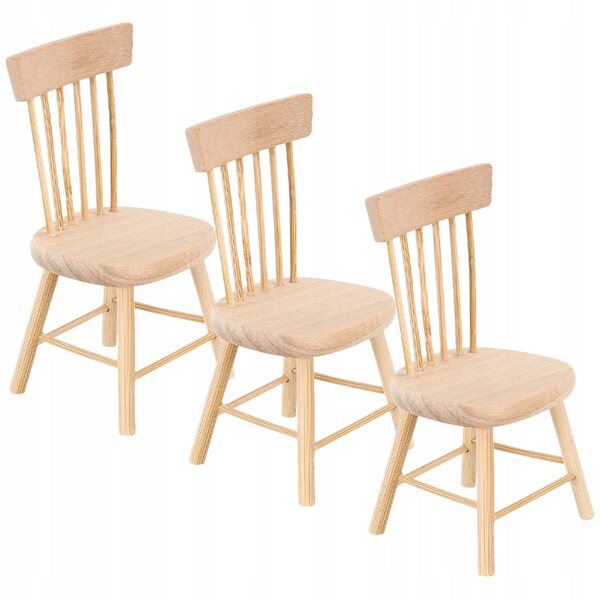 Set 3 Mini Sedie in Legno per Case delle Bambole, Modelli Decorativi Realistici