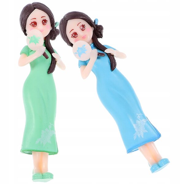 Dekoration mit 2 Harzpuppen, mehrfarbigen, robusten und detaillierten Cheongsam-Modellen