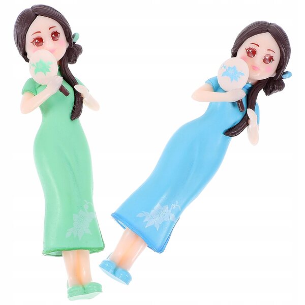 Dekoration mit 2 Harzpuppen, mehrfarbigen, robusten und detaillierten Cheongsam-Modellen