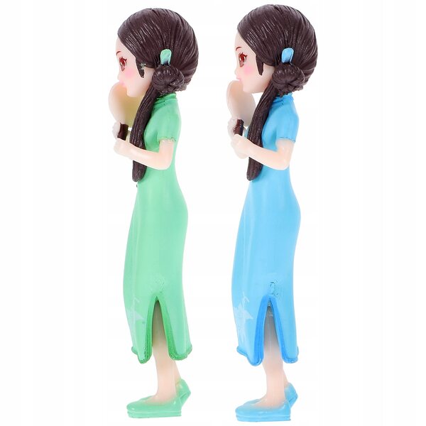 Dekoration mit 2 Harzpuppen, mehrfarbigen, robusten und detaillierten Cheongsam-Modellen