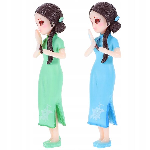 Dekoration mit 2 Harzpuppen, mehrfarbigen, robusten und detaillierten Cheongsam-Modellen