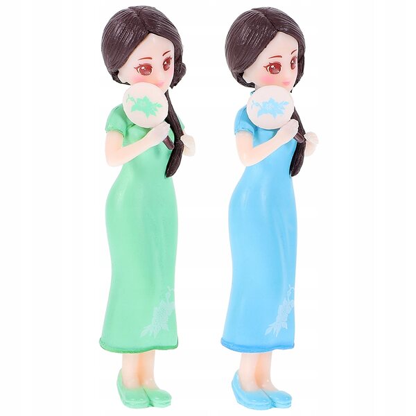 Dekoration mit 2 Harzpuppen, mehrfarbigen, robusten und detaillierten Cheongsam-Modellen