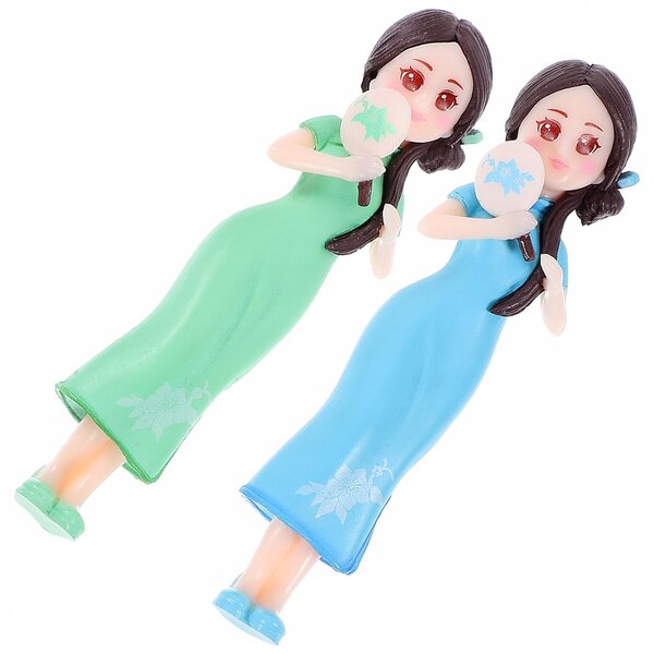 Dekoration mit 2 Harzpuppen, mehrfarbigen, robusten und detaillierten Cheongsam-Modellen