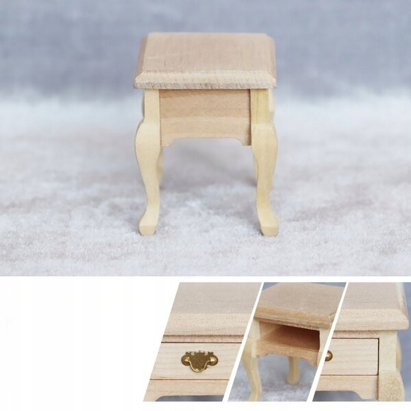 Mini tavolino notte vintage in legno beige per decorazioni e collezioni
