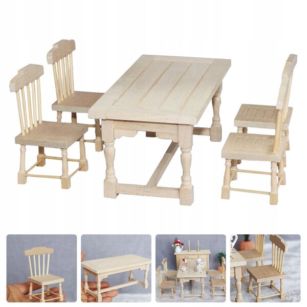 Mini-Set mit grünen Holzstühlen für Puppenhausdekorationen