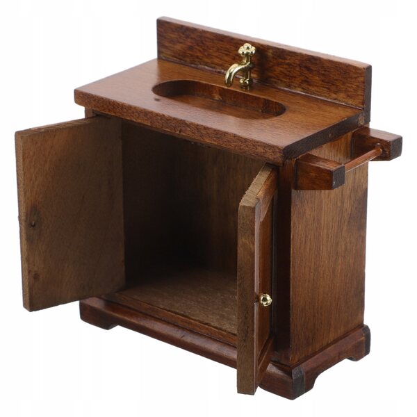 Mini Mobili Bagno in Legno per Casa delle Bambole Scala 1:12 con Lavandino Funzionale