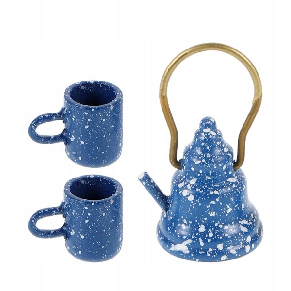 Set Miniatura Tè con Tazzine e Bollitore per Casa delle Bambole Multicolore