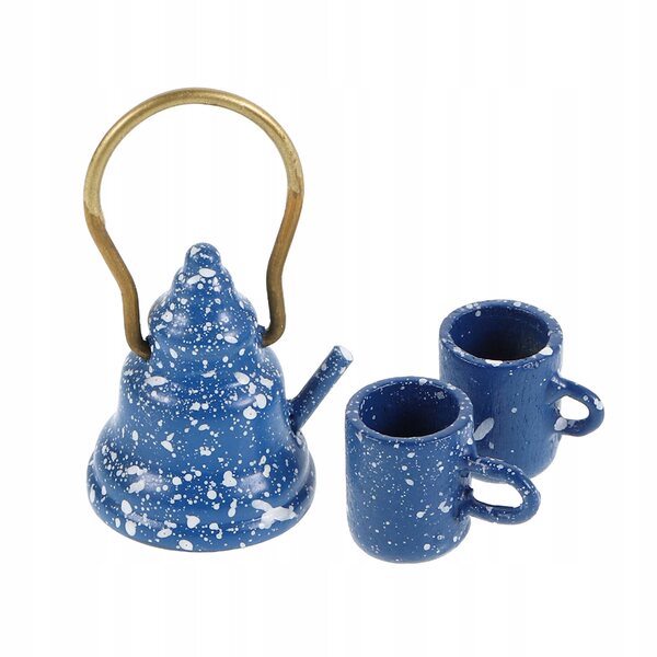 Set Miniatura Tè con Tazzine e Bollitore per Casa delle Bambole Multicolore