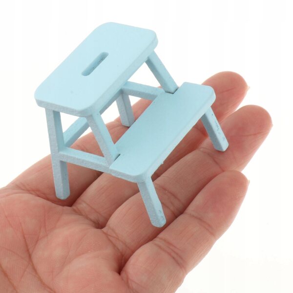 Dollhouse Step Chairs 2 Step Stool Chair Model Miniature Handpainted Blue