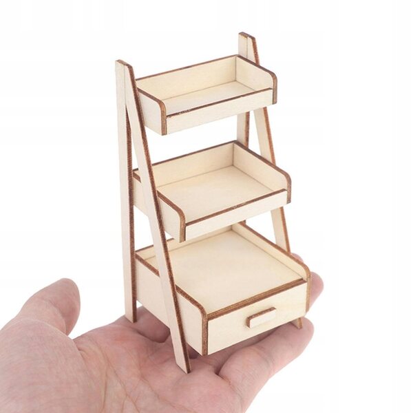 Espositore miniatura 1/12 in legno a 3 livelli per fiori e decorazioni casa bambole