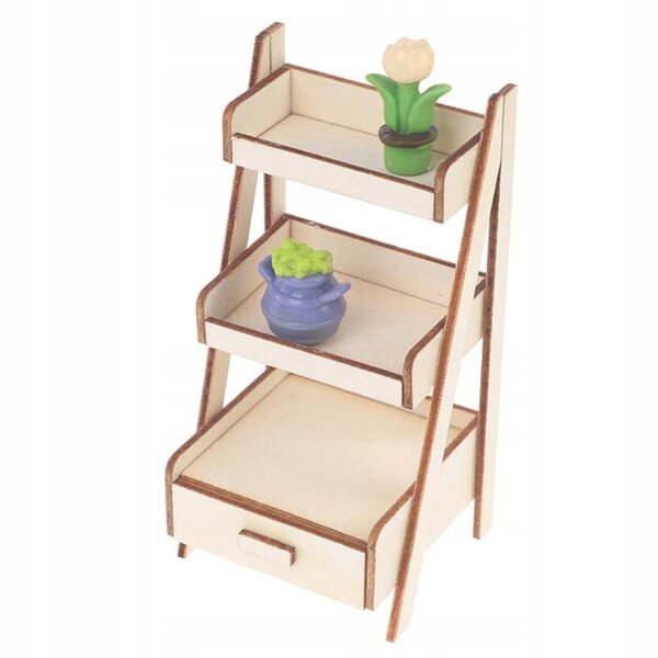 Espositore miniatura 1/12 in legno a 3 livelli per fiori e decorazioni casa bambole
