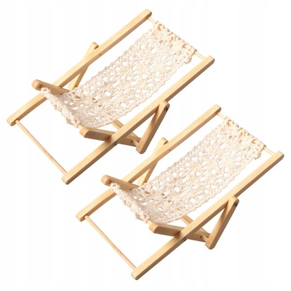 Mini lettino da spiaggia in legno e cotone, set da 2 pezzi, stile naturale khaki