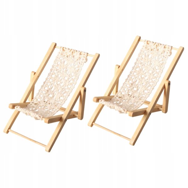 Mini lettino da spiaggia in legno e cotone, set da 2 pezzi, stile naturale khaki