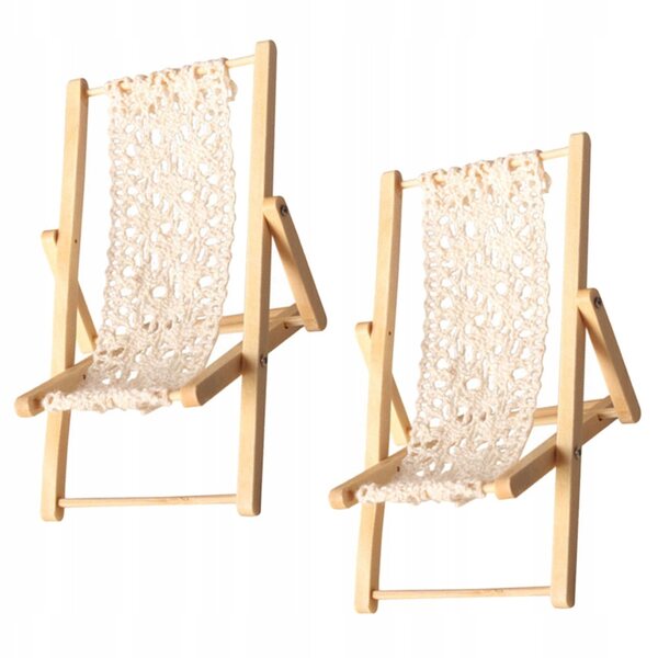 Mini lettino da spiaggia in legno e cotone, set da 2 pezzi, stile naturale khaki