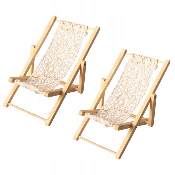 Mini lettino da spiaggia in legno e cotone, set da 2 pezzi, stile naturale khaki