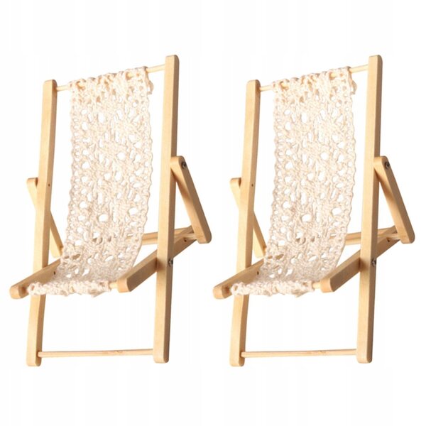 Mini lettino da spiaggia in legno e cotone, set da 2 pezzi, stile naturale khaki