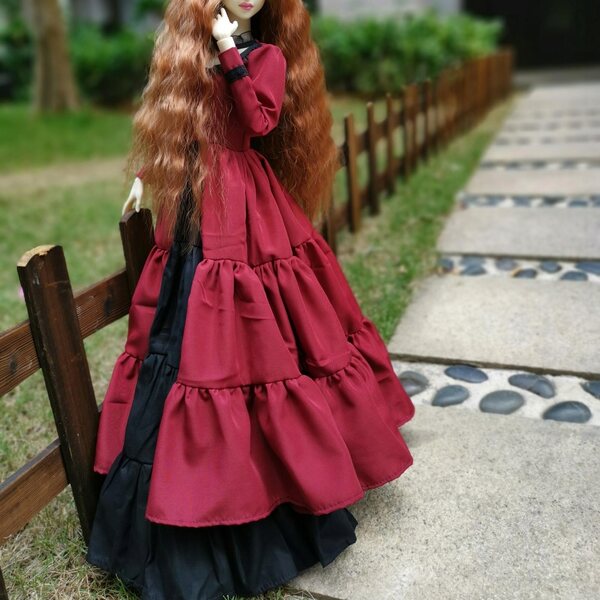 Kleid für BJD 1/3-Puppe, dunkelrot, Prinzessinnen-Stil, 60 cm