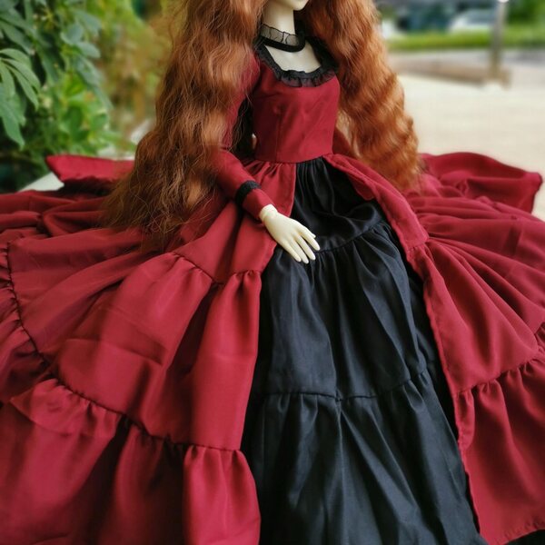 Kleid für BJD 1/3-Puppe, dunkelrot, Prinzessinnen-Stil, 60 cm