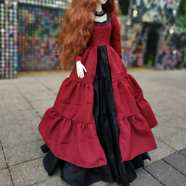 Kleid für BJD 1/3-Puppe, dunkelrot, Prinzessinnen-Stil, 60 cm