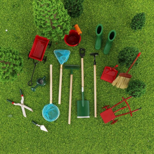 Set 14 Miniature Attrezzi da Giardino 1:12 per Case delle Bambole e Progetti DIY