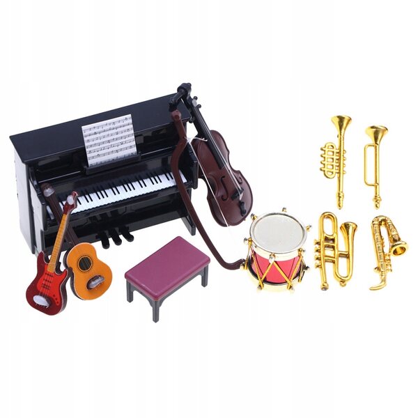 Mini strumento musicale in plastica per case delle bambole - set decorativo vintage