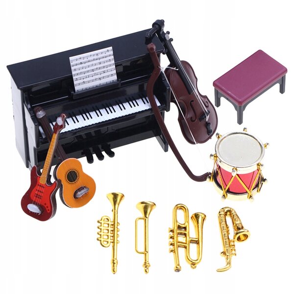 Mini strumento musicale in plastica per case delle bambole - set decorativo vintage